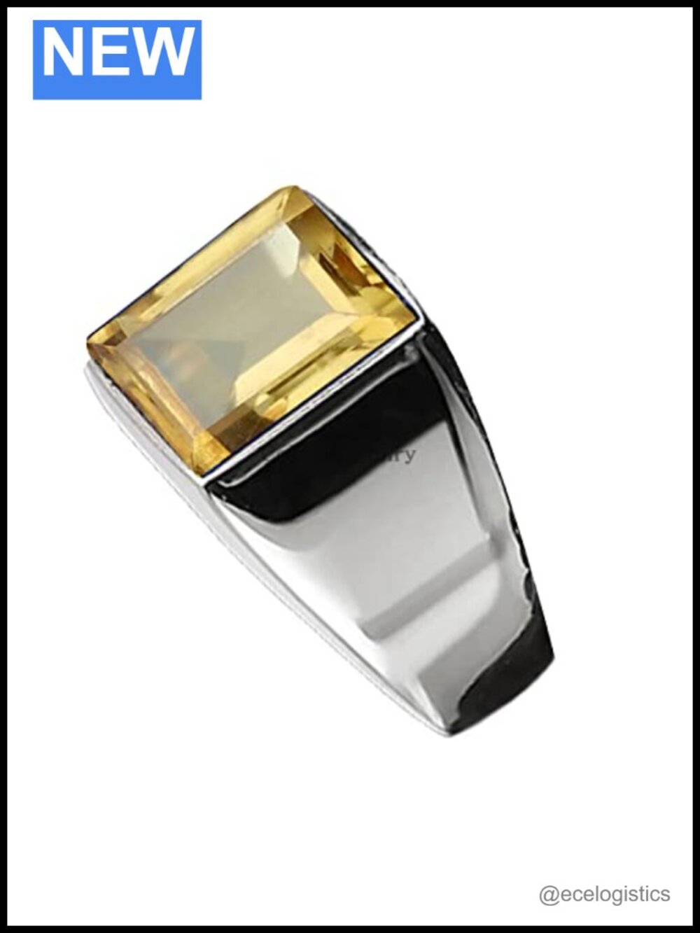 925 Sterling Silver Men's Citrine Signet Ring, 12MM Square Gemstone